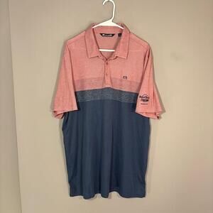 TravisMathew Polo Shirt Mens 2XL Blue Stripe Hard Rock Golf Performance Knit Top